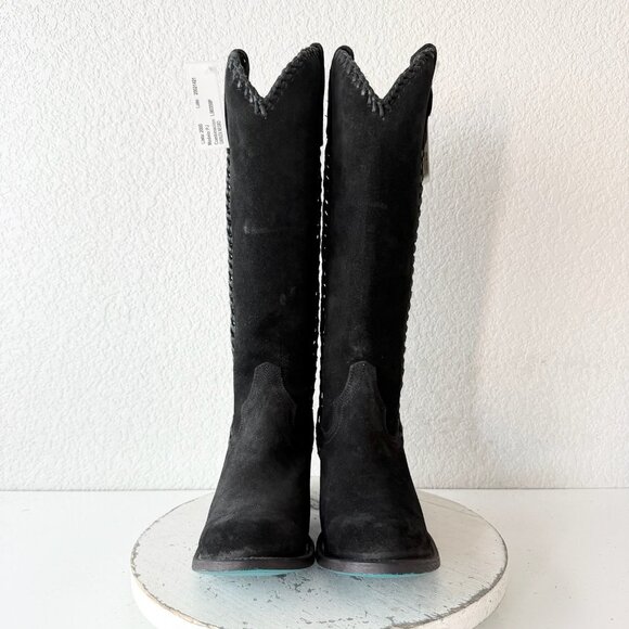 Lane PLAIN JANE Womens Cowboy Boots 7.5 Black Suede Western Cowgirl Mid Calf - Picture 5 of 11